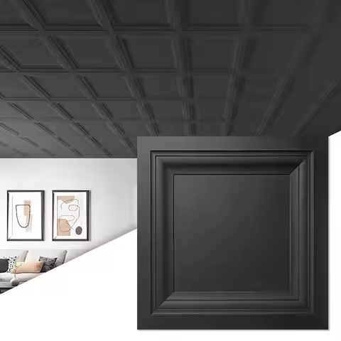 12Pack Square Black Drop Ceiling Tile 2ft x 2ft, PVC Ceiling Panel 24 x 24in.