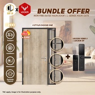 PACKAGE Non Fire-Rated Main Door + Mild Steel Gate L-Series + Lockin X9 Door Digital Lock + V3 Gate 