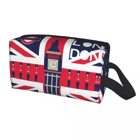 Custom Vintage British Flag With London Symbol Cosmetic Bag Fashion Union Jack Makeup Case Beauty St
