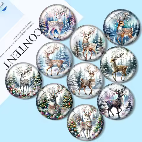 Christmas Roe Deer 10pcs 12mm/16mm/18mm Round Photo Glass Cabochon Demo Flat Back Making findings