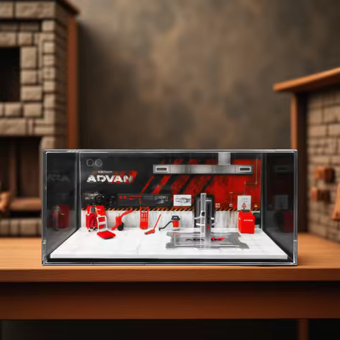 Moreart 1:64 HKS/Spoon/Advan Car Repair Workshop Diorama, Car Model Parking Lot For Gift&Display&Col