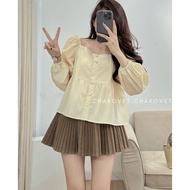 Áo sơ mi kiểu dáng babydoll siêu xinh cho nàng bánh bèo A.8863 thiết kế cổ vuông tay phồng phong các