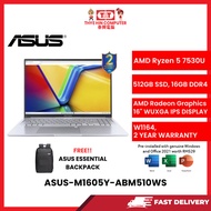 ASUS-M1605Y-AMB510WS-SVR-AMDR5-7530U,16GBR4(8+8OB),512GBSSD,AMDRADEON,16"FHD,W1164,H&S,2YRS