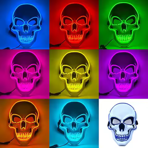 Halloween LED Horror Skull Mask Cold Light Mask LED Halloween Mask Cosplay Mask Halloween Party Deco