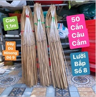 Combo 10-20-30-40-50 cần câu cắm cá cần cao 11m dây chỉ nylon lưỡi câu hạt bắp béng khó cong quát tr