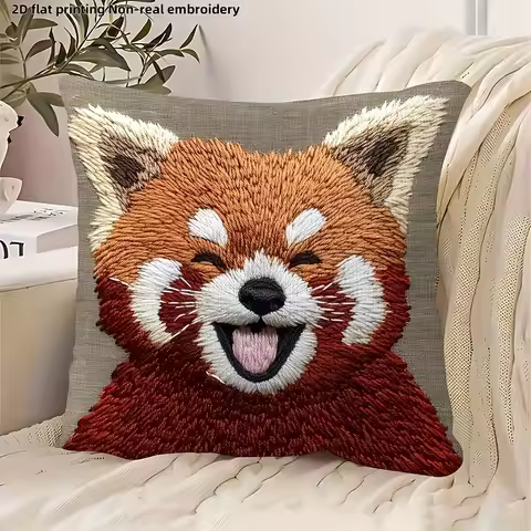2D flat- Cute Happy Red Panda Throw Pillow Cover 2D Flat Print Decorative Cushion Case for Sofa Bedr