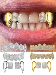 Grillz Vampire Teeth - ตะแกรงเงินสำหรับฟันของคุณ Diamond Grillz สำหรับสุภาพสตรีและสุภาพบุรุษ ชุบทอง 