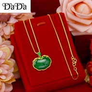 Original 916 Gold Necklace Ethnic Style Gold Green Chalcedony Pendant Women's Safe Lock Necklace