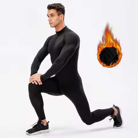 Winter Thermal Underwear Long Sleeve Fleece Shirt Leggings Sportswear Male Gym Clothing Men Warm Gym