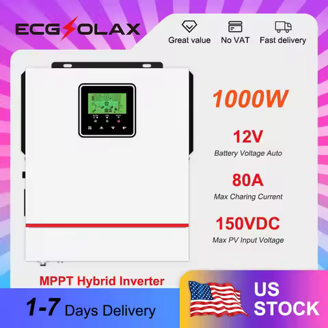 ECGSOLAX 1KW 12V Hybrid Solar Inverter 220V Solar Hybrid Controller Inverter Built-in 80A MPPT Off-g