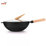 34CM KATA Non-Stick Maifan Stone Long Handle Wok