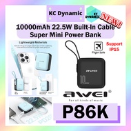 Awei P86K 10000mAh Power Bank Mini Powerbank Awei Power Bank 22.5W Built In Cable Powerbank