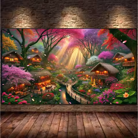DIY Diamond Mosaic art kit Fantasy Scenery Diamond Painting 5D full square drill small town Anti-dri