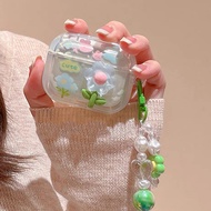 Green Flower Airpods4 Earphone Case i12 i11 i13 Cartoon Transparent Embossed 1 2 3 Bluetooth gen gen