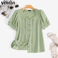 VONDA เสื้อเบลาส์เดรสลูกไม้แพทช์เวิร์กลำลองของผู้หญิง OL เสื้อคอสี่เหลี่ยม (ลำลองเกาหลี) #2