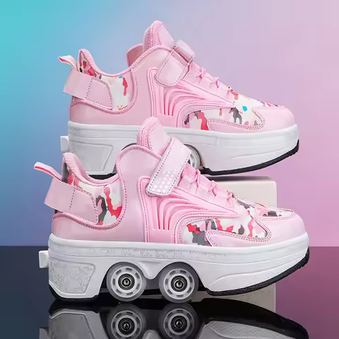 Children Rollerblade Shoes Breathable Mesh Four-Wheel Roller Skates New Leather Stretchable Ice Skat