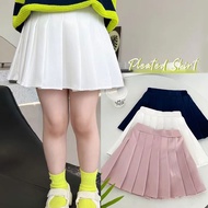 Korean Style Plain White Pleated Skirt Sport Slim Skirt with Safety Shorts Mini Dress for Kids Girl 