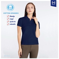 เสื้อโปโลหญิง MOS คอปก แขนปล่อย เนื้อผ้า COTTON SPANDEX แขนสั้น 3 สี NATURAL (เขียวกรมเทา) รุ่น MDF-