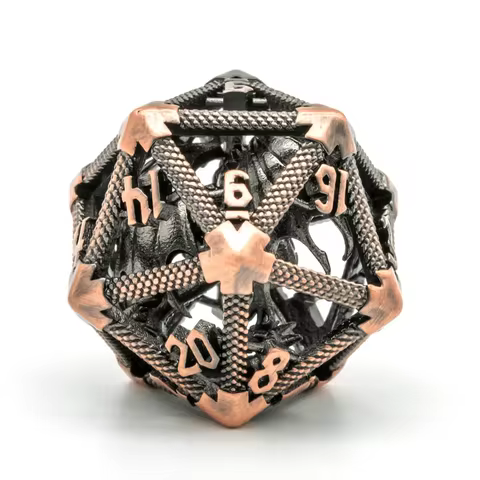 Cusdie 1Pc D20 Hollow Metal Dice Flying Dragon Inside D&D 20 Sided Polyhedral Dice for Role Playing 
