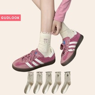 Set 5 Đôi Tất Vớ Nữ GUDLOOK Cotton Tất Cổ Viền Bèo Phối Hạt Màu Kháng Khuẩn Khử Mùi Thoáng Khí