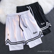 ☆☆American Style Men's Shorts Fake Two-Piece Double Layer Basketball Shorts with Inner Lining Three-