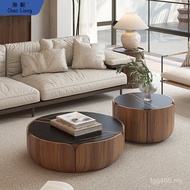 Italian Light Luxury Round Coffee Table TV Solid Wood Round Rock Board Household Small Apartment Liv