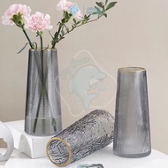 Joyhaven Gold-Rimmed Ancient Glass Flower Vase With Simple Stripe Flower Vase, Fresh Flower Arrangement For Luxury Dining Table