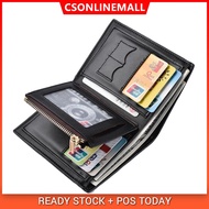 CSONLINEMALL Men Card Holder Short Wallet PU Leather Trifold Wallets for Man