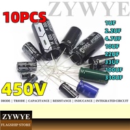10pcs 450V 10UF Capacitor 1UF 2.2 UF 4.7 UF 10UF 22UF 33UF 100UF 330UF In-line Aluminum Electrolytic