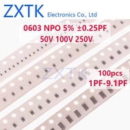 100PCS 0603 50/100/250V SMD Chip Ceramic Capacitor NPO 5% ±0.25PF 1PF-9.1PF 1.5PF 2PF 2.2PF 3PF 3.3P