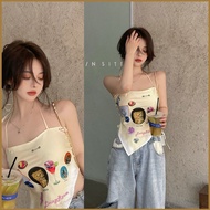 NS2 Summer Women Sexy Sling Tank Top Printed Halter Neck Street Bandana Vest Bottoming Suspenders Be