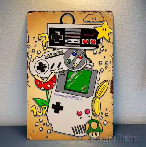 1p，Nintendo Gameboy Nes Consoles Video Game Metal Poster Tin Sign (Size:)