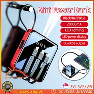 Roni Mini Portable Power Bank 20000mAh Fast Charging Mirror Screen LED Digital Display Powerbank with Cable迷你充电宝