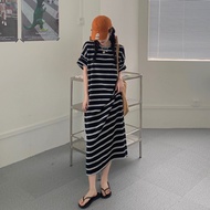 Women Summer Plus Size Dress Striped Round Neck Short Sleeve Oversize T-shirt Dress Causal Dress