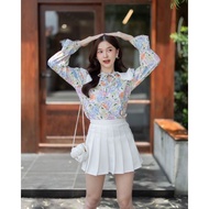 R037 - top blouse woman korean style big collar floral flower pattern Tops Clothes Women korean styl