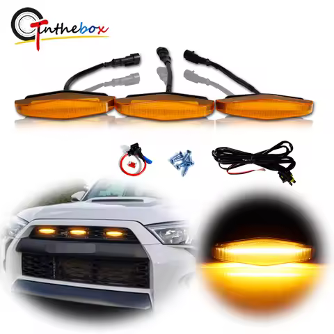 Yellow Lens Amber LED Front Grille Running Light assemblies with Wiring Harness Kit For 2014-up Toyo