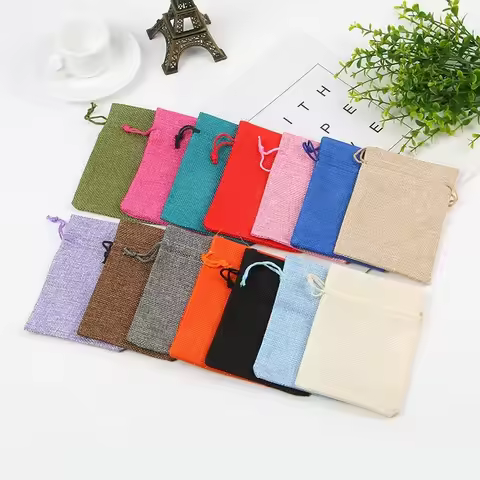 50pcs 7x9/9x12/10x14/13x18/15x20cm Burlap Jute Gift Bags Jewelry Packaging Bags Christmas Wedding Pa