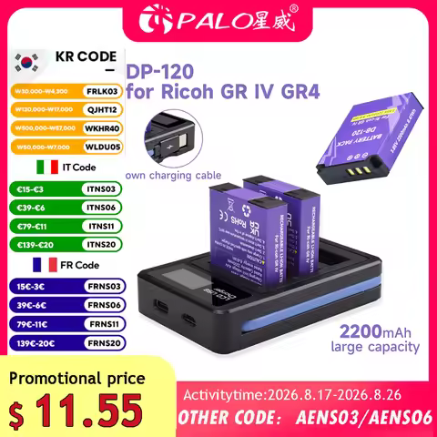 2200mAh DB-120 Battery For Ricoh GR IV GRIV GR4 Camera Battery with LCD 3-Slots Charger for GR 4 Dig