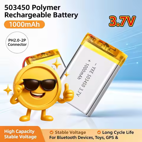503450 3.7V 1000mAh Lithium Polymer Battery PH2.0-2P Connector Rechargeable Li-po Battery for GPS Sp