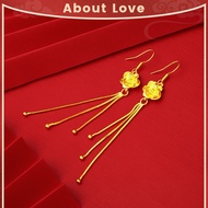 Original 24k Saudi Gold Earrings for Women Aesthetic Fashion Flower Tassel Drop Earring Hypoallergenic Girlfriend Birthday Gift Non Tarnish Pawnable Nasasangla