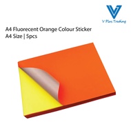 A4 Fluorecent Orange Colour Sticker A4 Size | 5pcs
