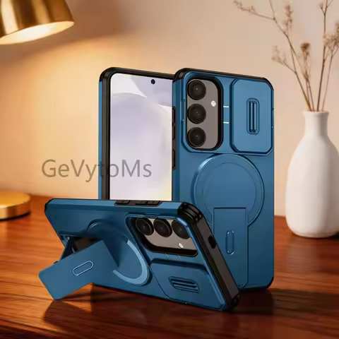 Kickstand+Lens Cover S24FE S24 Ultra Case For Samsung Galaxy S24 FE S 24 Plus Magnet Adsorbable Case