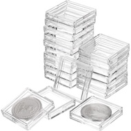 10 Pcs 25mm 28mm Silver Dollar Coin Holders, Plastic Coin Capsule Covers Acrylic Clear Square Coin C