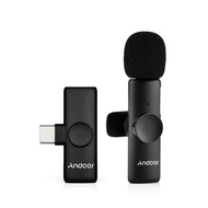 Andoer One-Trigger-One Mini 2.4G Wireless Microphone System(1 Transmitter + 1 Receiver) Clip-on Mic 20M Transmission Range Built-in Battery Plug-and-Play for Type-C Smartphones Tablets Vlog Live Streaming Interview