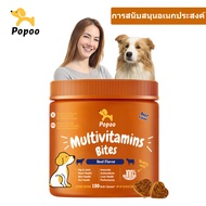 Popoo อาหารเสริมสุนัข ผิวหนังและขน Silky Fur Bites Dog Treats Snack Food for Healthy Shiny Coat Supp