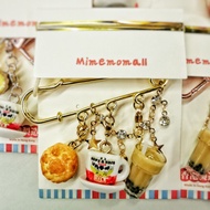 【原創港式手作/散水禮物】微縮仿真菠蘿包&黑香牛牛奶茶杯&珍珠奶茶-胸針/大頭針