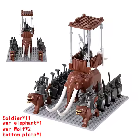 MOC Medieval lotr Figures Orc Soldiers Raider Vargr Wolf Elephant Mount Knights Building Blocks Bric