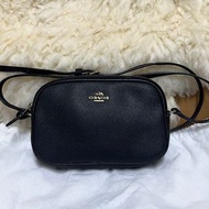 Coach F65988 小號馬車Logo雙夾層相機包/側背包/斜挎包/肩背包 Coach Pebbled Leather Crossbody Double Zip Pouch Black
