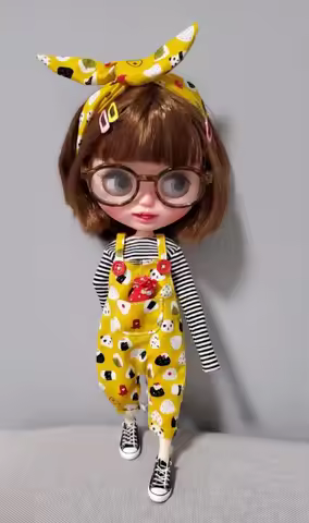 2pcs 2025 kawaii style Blythe/landoudou overalls+Striped top (Fit for Lulu,ymy24,Ob22,24,26,zone, Je