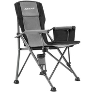 XGEAR Camping Chair with Padded Hard Armrest, Sturdy Folding Camp Chair with Cup Holder, Storage Poc